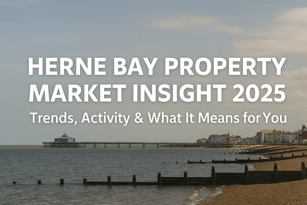 Banner image showing Herne Bay property market trends and housing outlook for 2025 with coastal theme