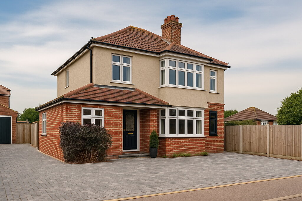 A well-maintained Herne Bay family home with a freshly sealed driveway during autumn, showing seasonal home care and kerb appeal.