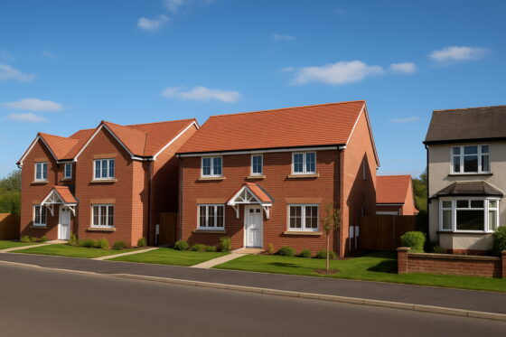 New build homes in Herne Bay with modern brick designs on a quiet residential street