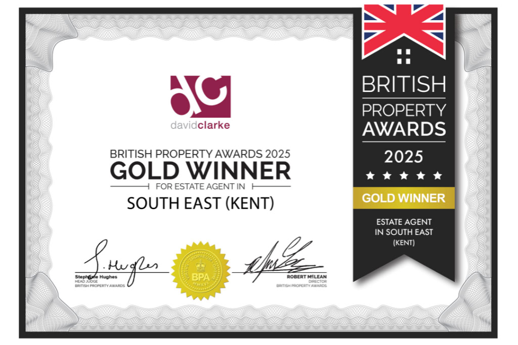 British Property Awards 2025 Gold Winner certificate for David Clarke Estate Agents in Herne Bay, Kent