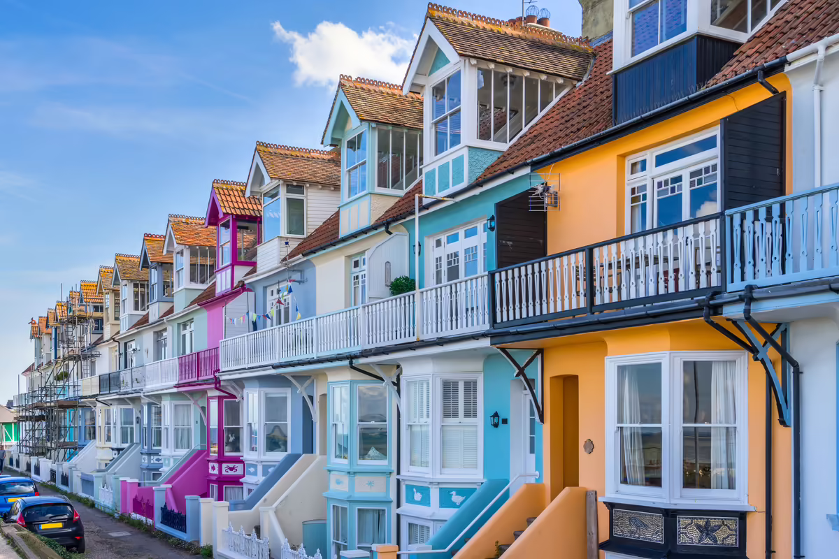 Colourful seafront houses on Wave Crest in Whitstable