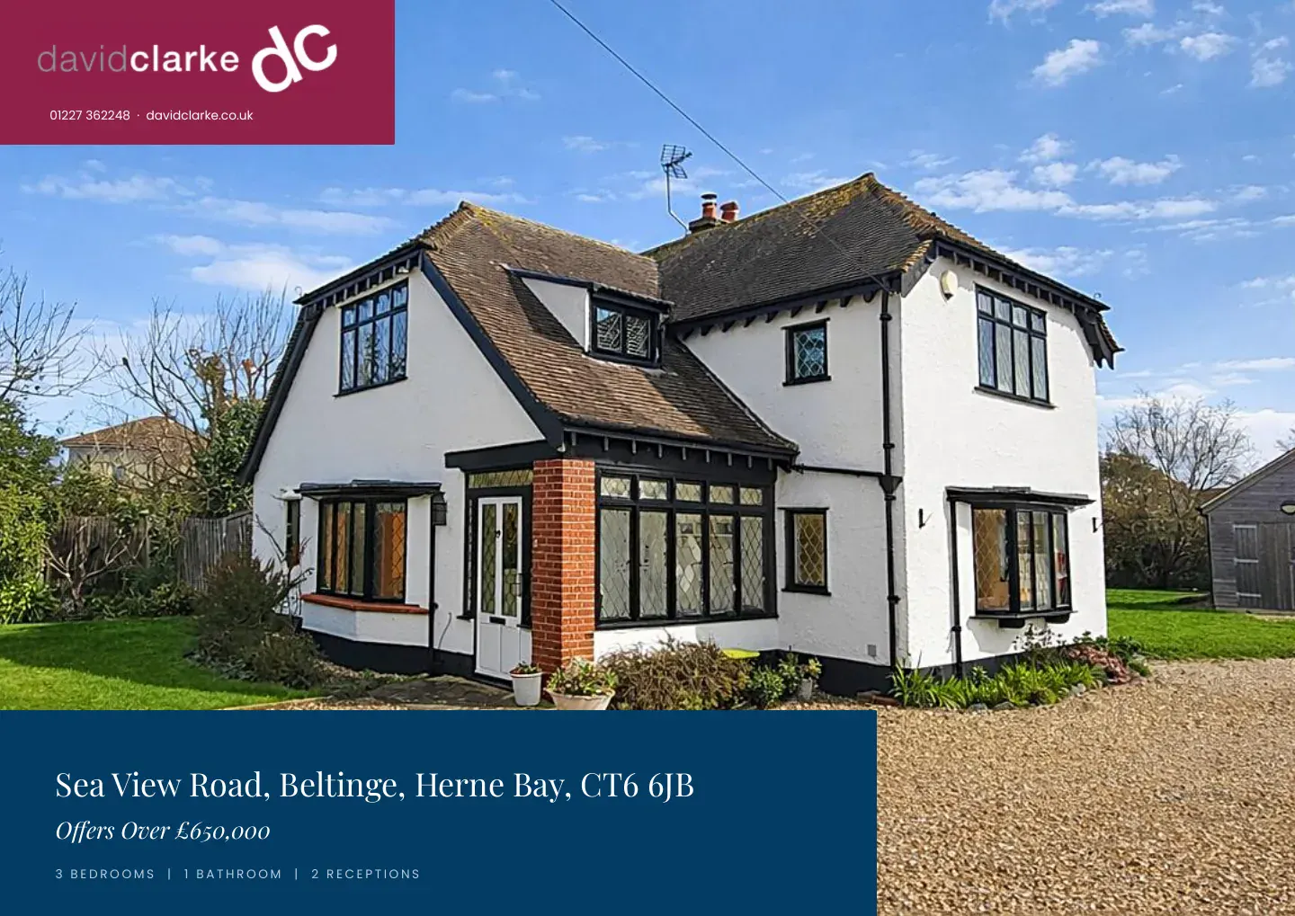 Front cover of the David Clarke brochure for Sea View Road, Beltinge, showing the detached house