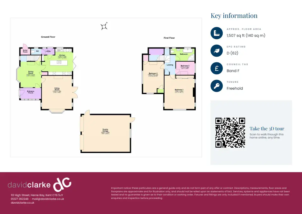 Brochure page with the floorplan, key information and a QR code to the 3D tour
